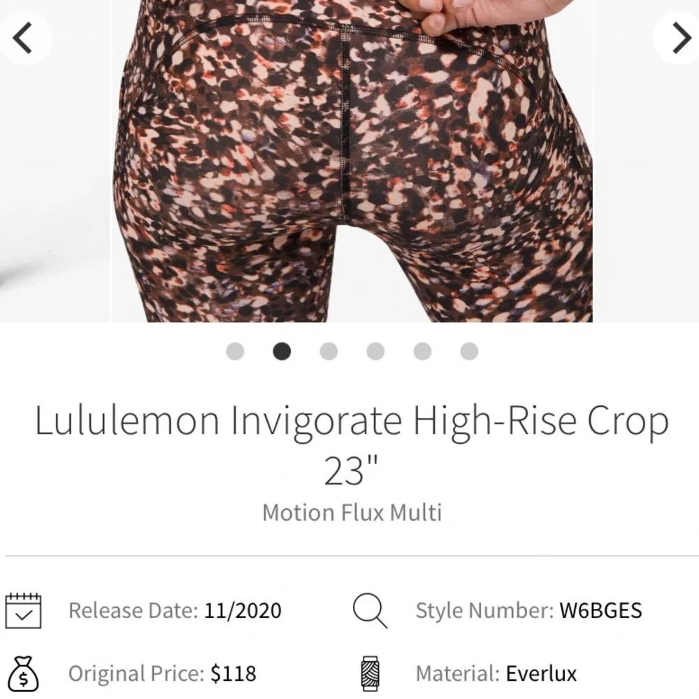 Lululemon Invigorate Hi-Rise Crop 23” Motion Flux Multi Size 8 Pockets Leggings